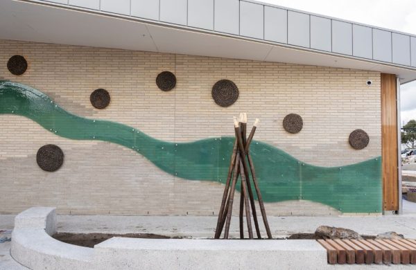 Image of Indigenous artwork at the entrance of Hume Tech School.